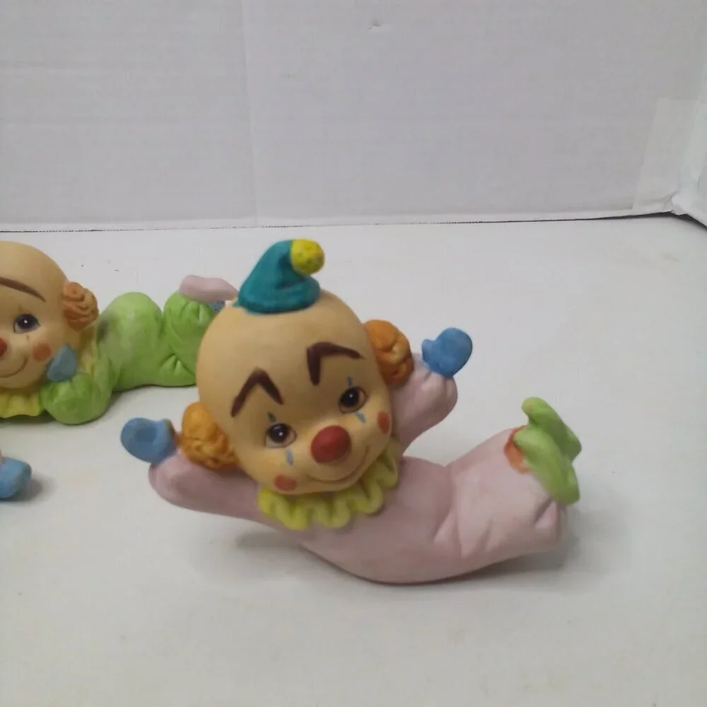 Vintage Ceramic Baby Clowns Lot of 3 Figurine Painted Shelf Sitter